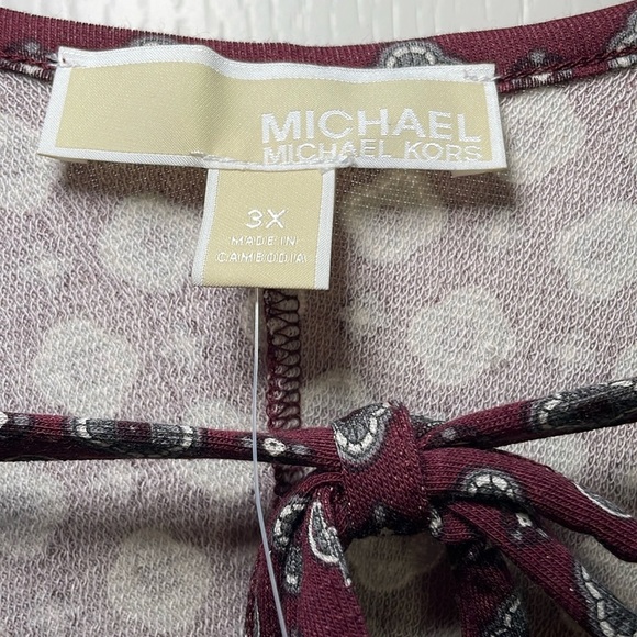 Michael Michael Kors Burgundy Geometric Print V-Neck Long Sleeve Top sz 3X - Picture 9 of 9